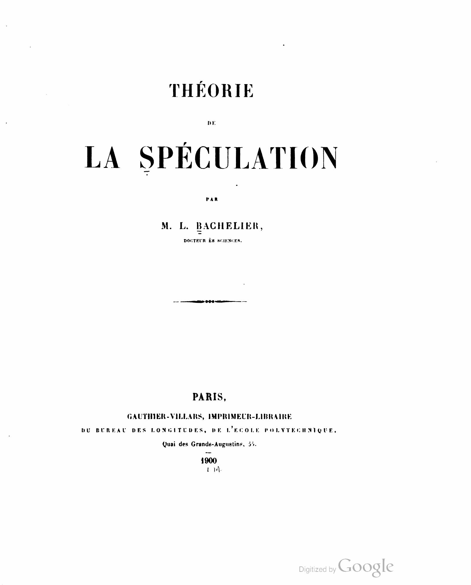 Title page of Louis Bachelier’s 1900 Théorie de la spéculation